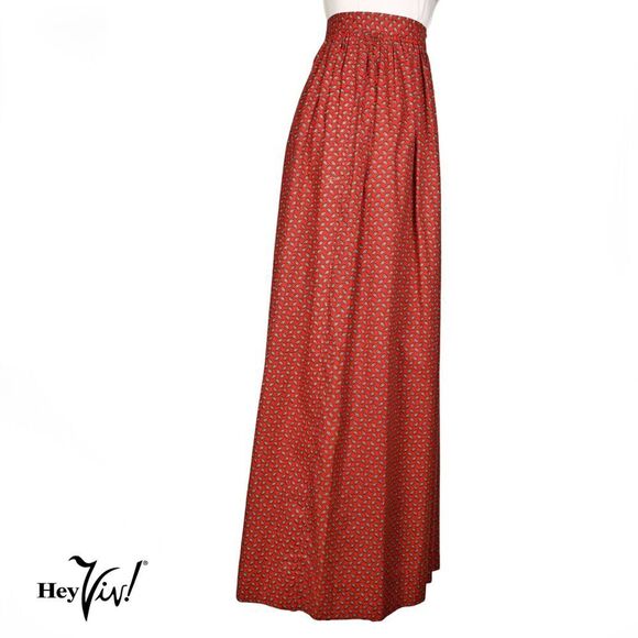 Vintage Maxi Skirt Red Paisley Cranston Print Works Fabric Size M W30 - Hey Viv - Picture 3 of 5